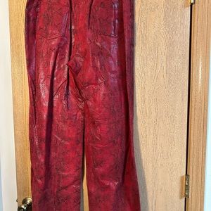 Red snake skin pants wide leg size 14 by Harve Benard. Two front pockets.